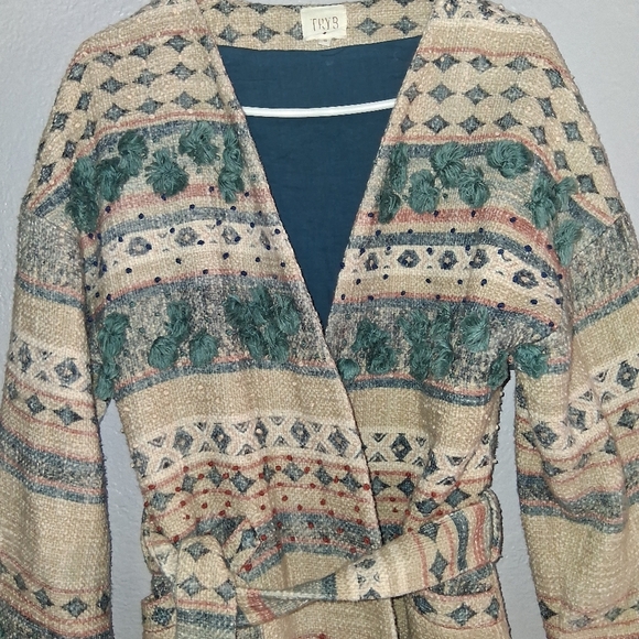 Anthropologie Textured Tassel Coat Tryb Hand Knitted Detailing 100% Cotton S - Picture 3 of 7